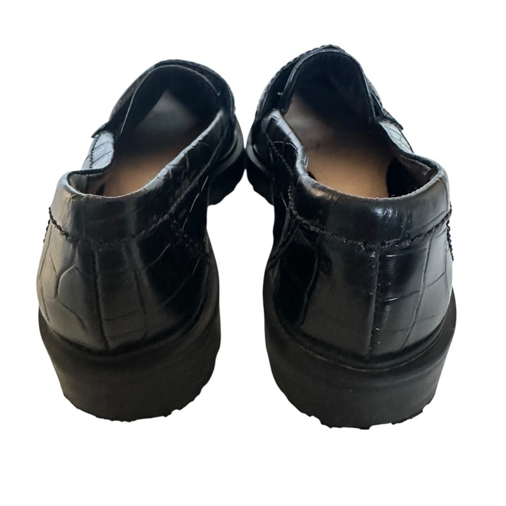 SCHUTZ Black Croc-Embossed Leather Penny Loafers - Picture 8 of 11